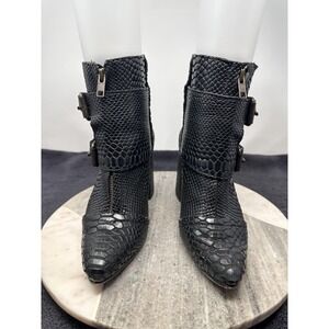 Freebird By Steven Joey Boots Womens Size 8 Black Leather Snakeskin Buckle Heels